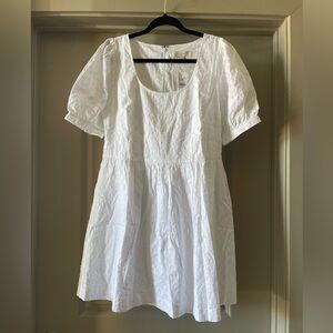 NWT LOFT White Textured Babydoll Dress with Puff Sleeves